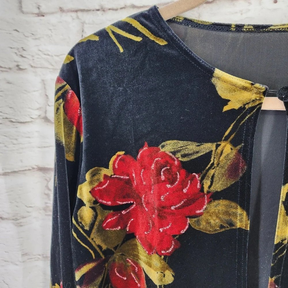 Vintage Velvet Cardigan Whimsigoth Dark Romance Size 10 Rose Vamp Glam Cottage - Picture 4 of 10